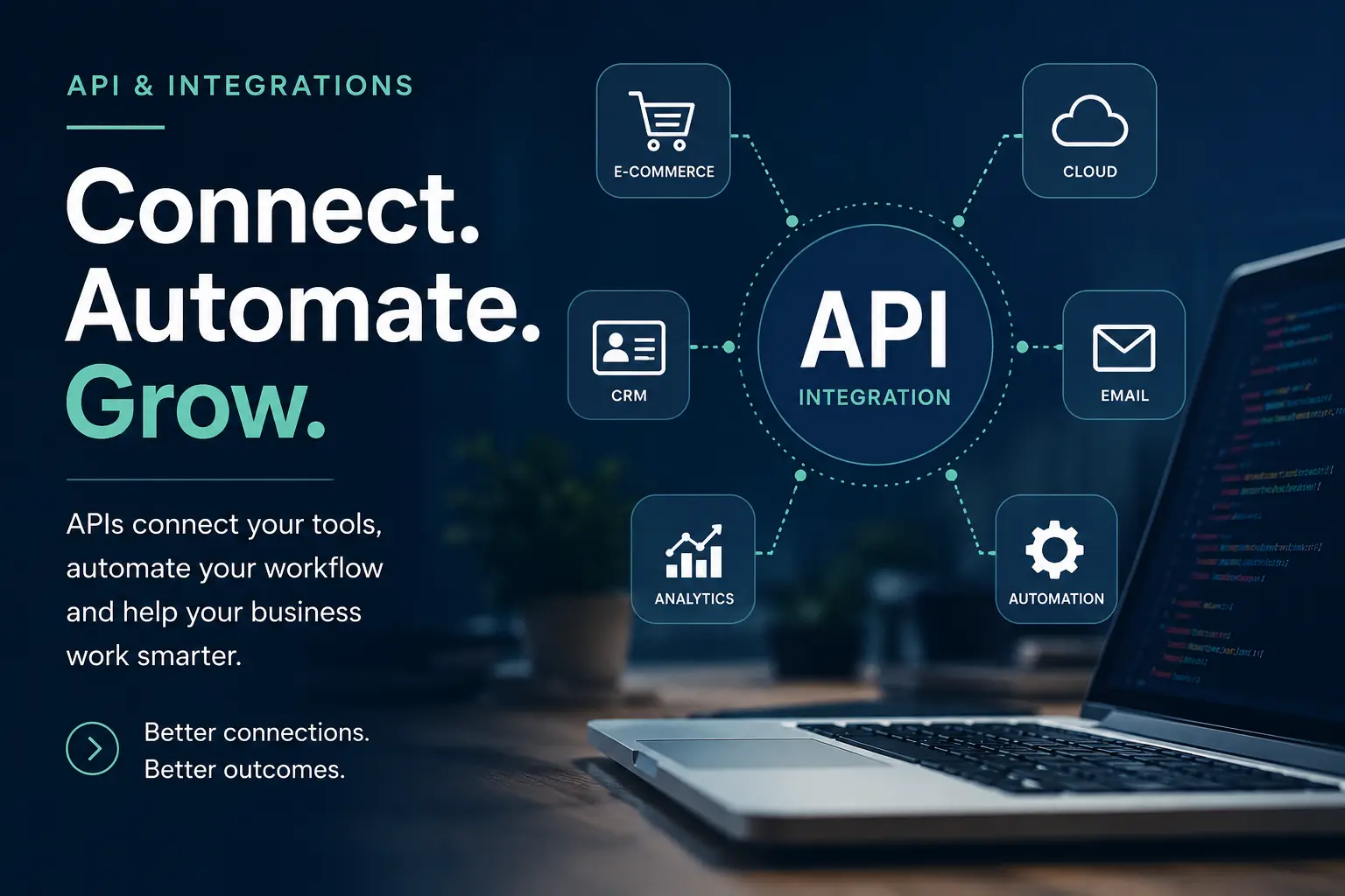 Business owner reviewing connected website and business systems