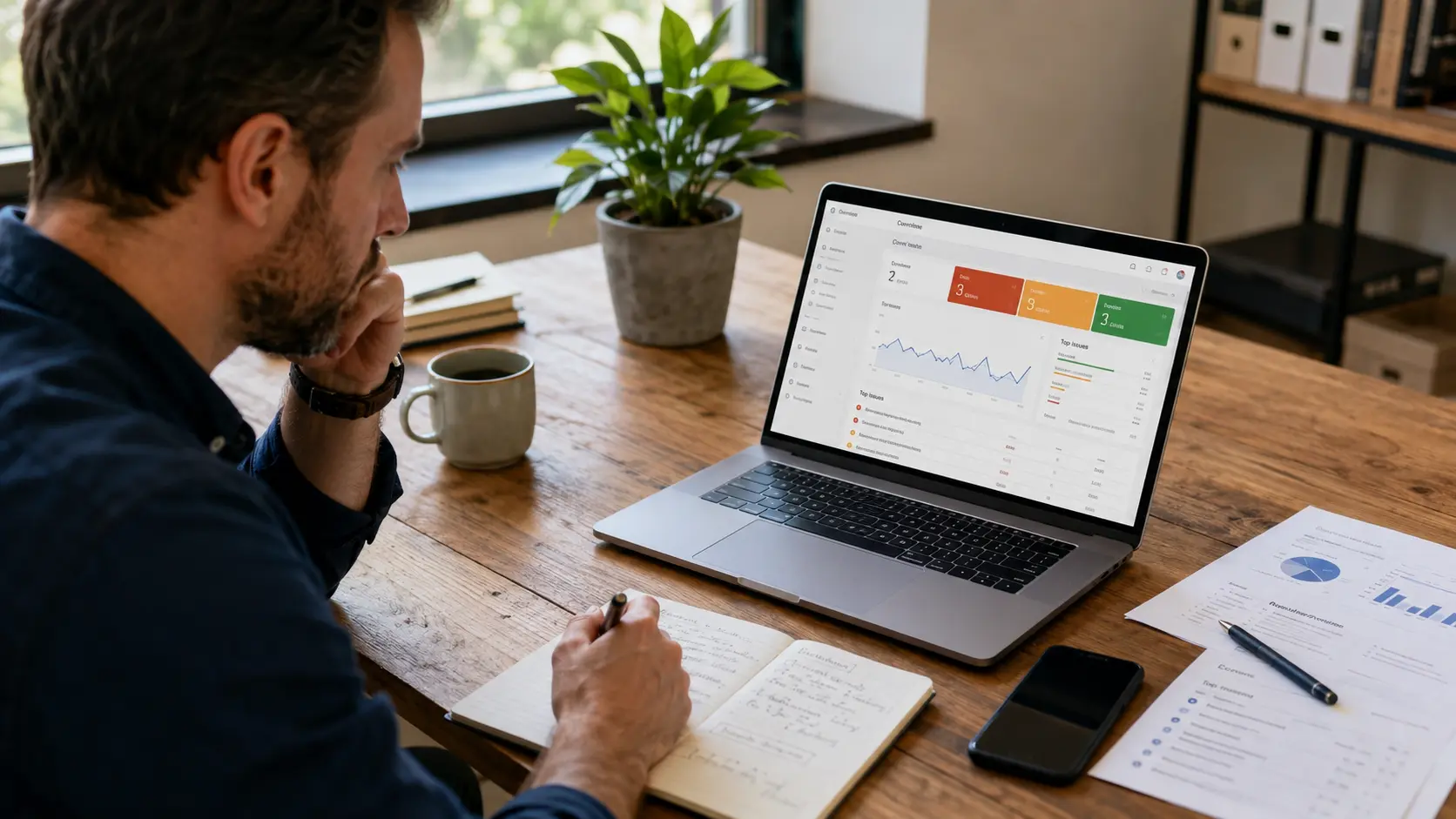 Website owner reviewing technical SEO problems and website performance